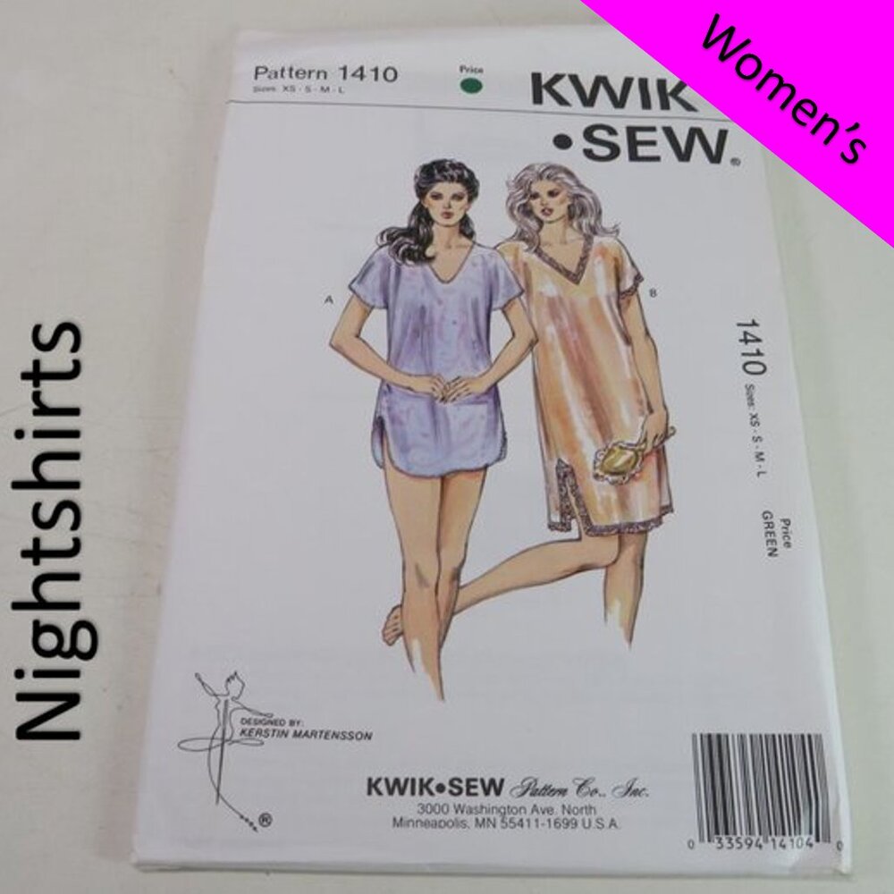 Kwik Sew 1410 sewing pattern sleeve shirt, night shirt (short sleeves) UNCUT